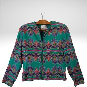 Adrianna Papell Teal and Pink Patterned Blouse
